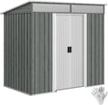 Outsunny caseta de jardín exterior 2 m2 - Acero gris claro de 195 x 122 x 181,5 cm - 2 puertas correderas con ventanas - Base sin suelo y ganchos para herramientas