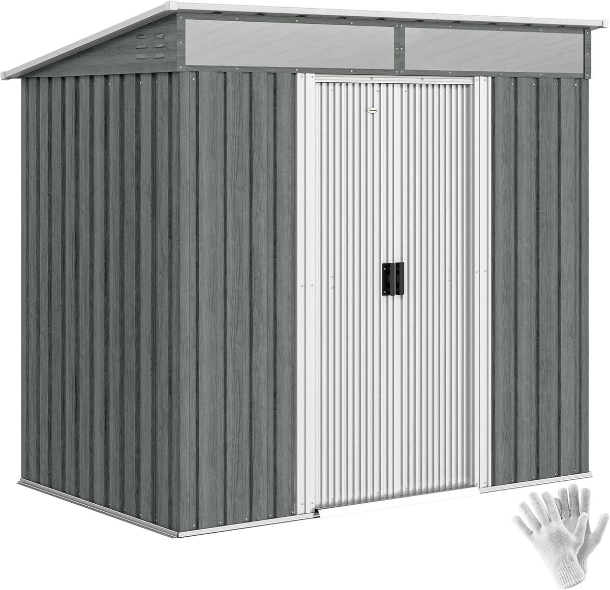 Outsunny caseta de jardín exterior 2 m2 - Acero gris claro de 195 x 122 x 181,5 cm - 2 puertas correderas con ventanas - Base sin suelo y ganchos para herramientas