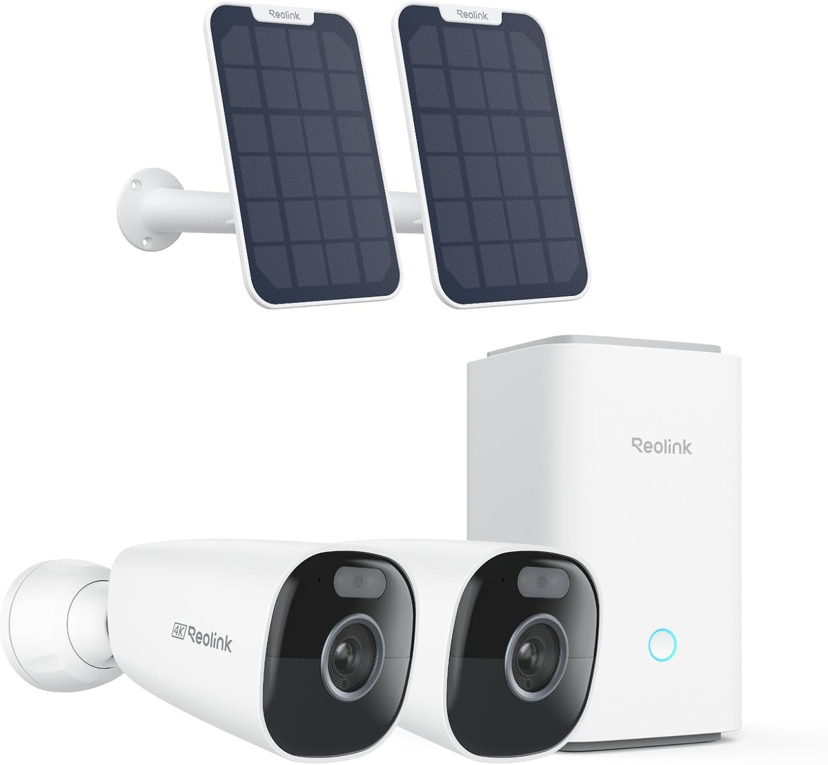 Reolink Argus Eco Ultra kit de 2 cámaras - Resolución 4K y visión nocturna en color - Home Hub con almacenamiento central - Paneles solares y WiFi para exterior