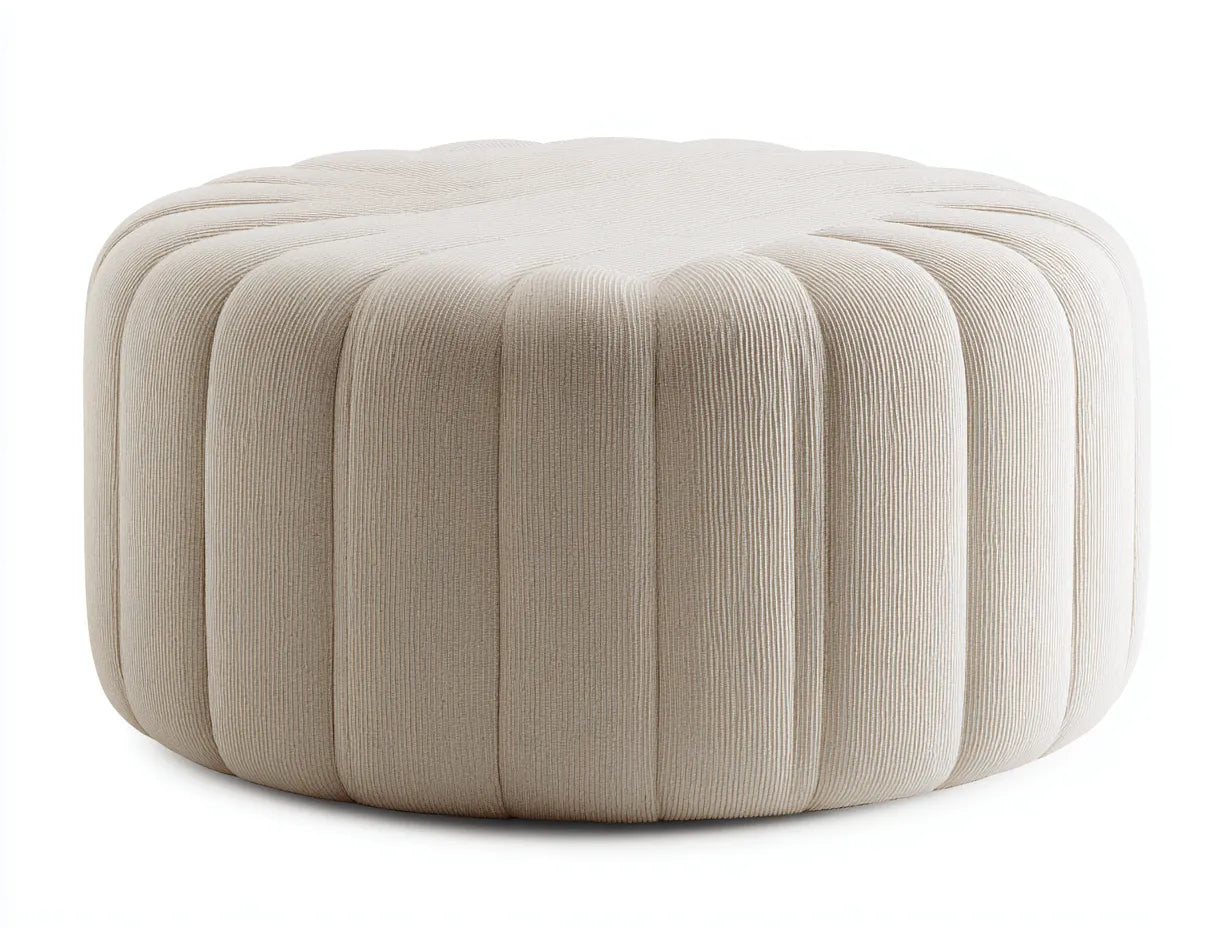 Reposapiés redondo acolchado 105x105x39 cm - beige crema - forma ondulada para salón