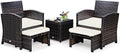 GIANTEX conjunto de muebles de jardín de ratán 5 piezas - 2 sillones con cojines y 2 reposapiés - Mesa de café con almacenamiento - Para terraza y patio blanco