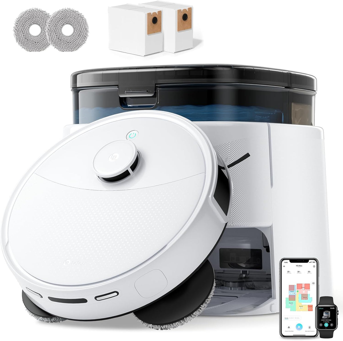 LEFANT M3 - Robot aspirador y fregasuelos 12000 Pa - Autonomía 220 min y fregona dual giratoria - Lavado secado y vaciado automático 3,2 L