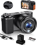 Ade Cámara digital compacta 64 MP - Sensor CMOS con zoom óptico 12x y pantalla de 2,8 pulgadas - Vídeo 4K con WiFi HDMI y estabilización digital - Negra con tarjeta de 64 GB y 2 baterías