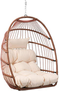 Silla Colgante Huevo de Metal con Cojín Marrón Rojizo - Sillón Columpio Plegable para Interior y Exterior - Asiento Relax de Jardín Patio y Terraza