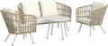 Outsunny Conjunto de jardín 4 piezas - Ratán sintético con sofá de 2 plazas 2 sillones y mesa de centro de metal - Cojines incluidos para terraza - Natural y crema de estilo moderno