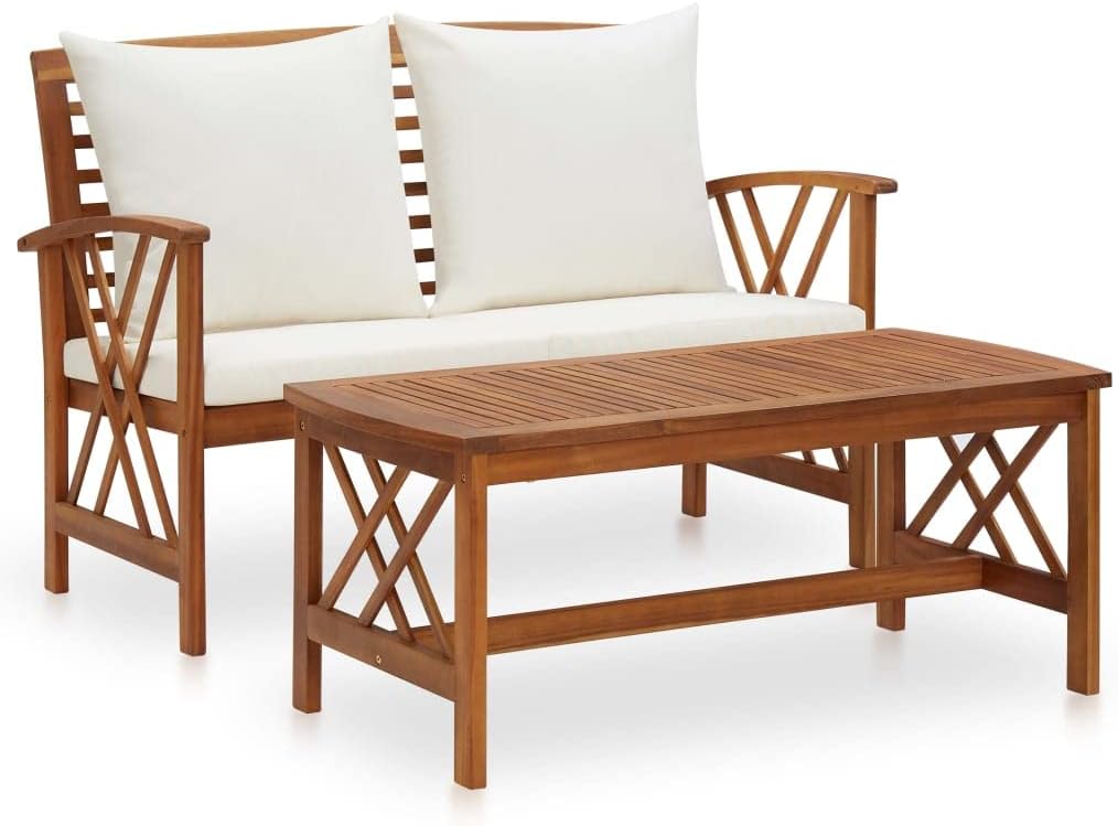 vidaXL conjunto de muebles de jardín 2 piezas - Madera maciza de acacia - Cojines incluidos - Mobiliario exterior de estilo vintage