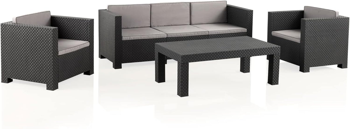 SP Berner Shaf Diva Tropea Conjunto de jardín 5 plazas - Muebles de salón exterior fabricados con materiales reciclados - Diseño para terraza patio y jardín - Antracita fabricado en España