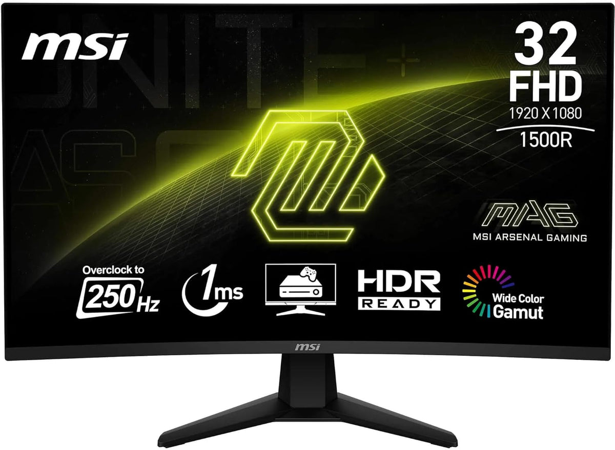 Monitor gaming curvo MSI MAG 32C6X de 31,5 pulgadas - resolución Full HD 1920 x 1080 - panel mate 1500R con 250 Hz y 1 ms - HDMI DisplayPort y acabado negro