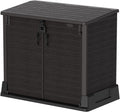 Duramax Arcón exterior para cubos 850 L - PVC marrón oscuro resistente al agua - 130 x 74 x 110 cm - Almacenamiento de jardín con diseño compacto