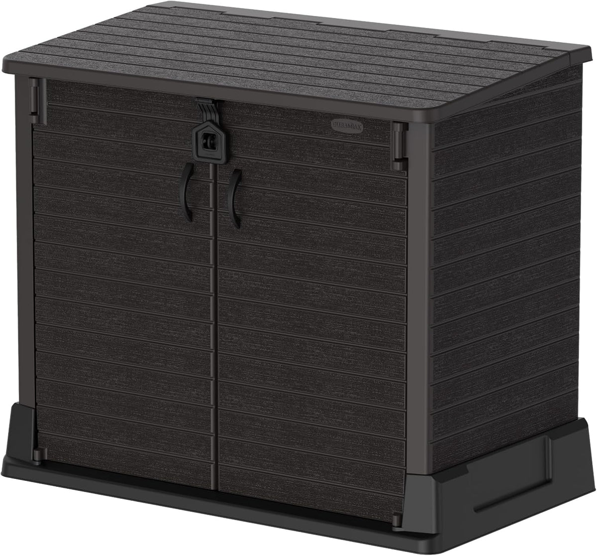 Duramax Arcón exterior para cubos 850 L - PVC marrón oscuro resistente al agua - 130 x 74 x 110 cm - Almacenamiento de jardín con diseño compacto