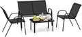 FANTASK Conjunto de jardín 4 piezas - 2 sillas banco y mesa para 4 personas - Muebles de exterior para balcón terraza y jardín - Negro con diseño compacto y montaje requerido