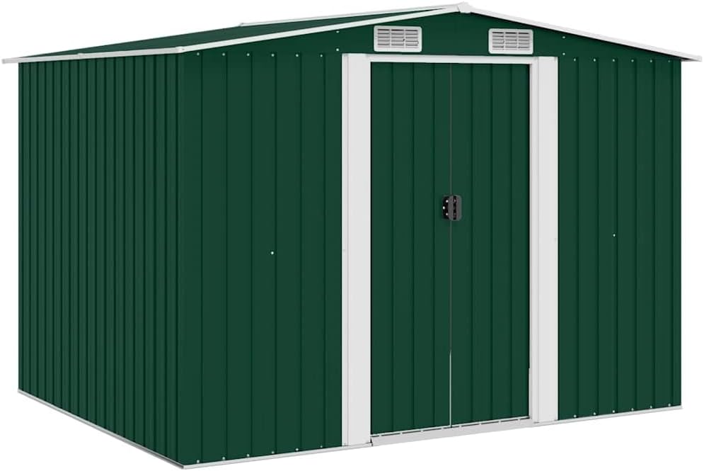 vidaXL - Caseta de jardín metálica 257 x 205 x 178 cm - Acero aleado resistente al agua - Cobertizo exterior para almacenaje color verde