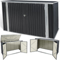 TERRE JARDIN Cobertizo metálico para bicicletas - 210 x 105 x 130 cm de acero galvanizado - Techo abatible y doble puerta - Pestillo y almacenamiento exterior gris oscuro