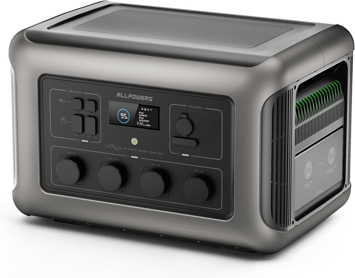 ALLPOWERS R3500 Estación de energía portátil - Batería LiFePO4 de 3168 Wh y salida de 3500 W - Pico de 7000 W con 4 tomas CA y UPS - Carga en 1,5 h para hogar camping y RV