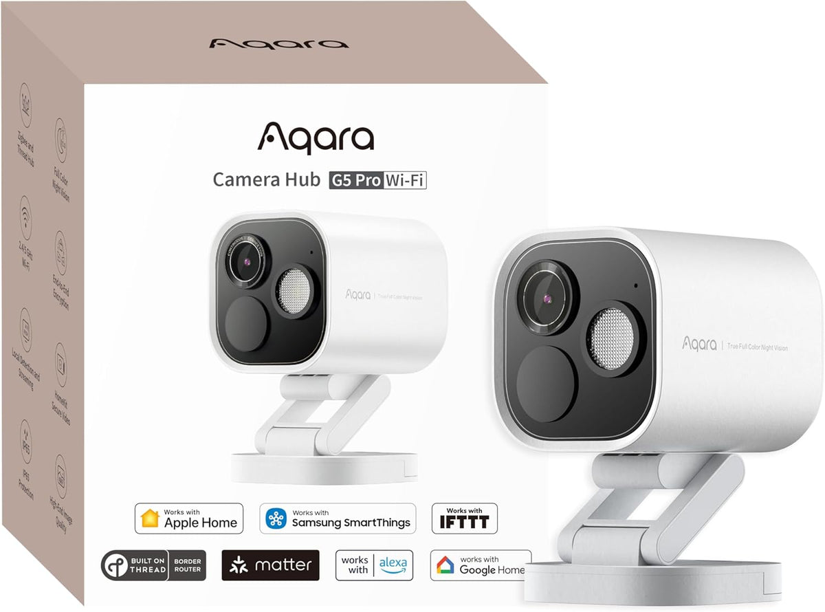 Aqara Camera Hub G5 Pro cámara exterior - Resolución de 4 MP y visión nocturna en color - WiFi de doble banda con Thread y Zigbee - HomeKit Alexa Google y SmartThings