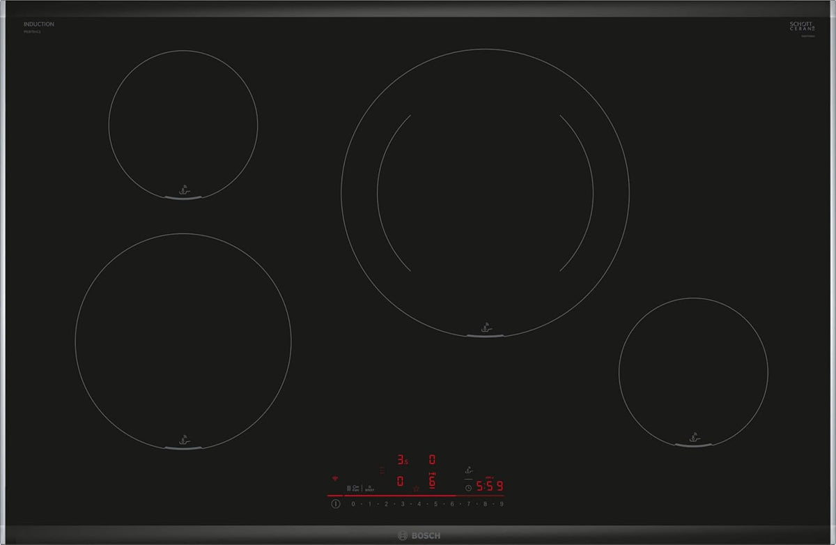 Bosch Serie 6 PIE875HC1E placa de inducción - Cuatro zonas en superficie de 80 cm - PerfectFry Plus y Home Connect - Control programable con seguridad