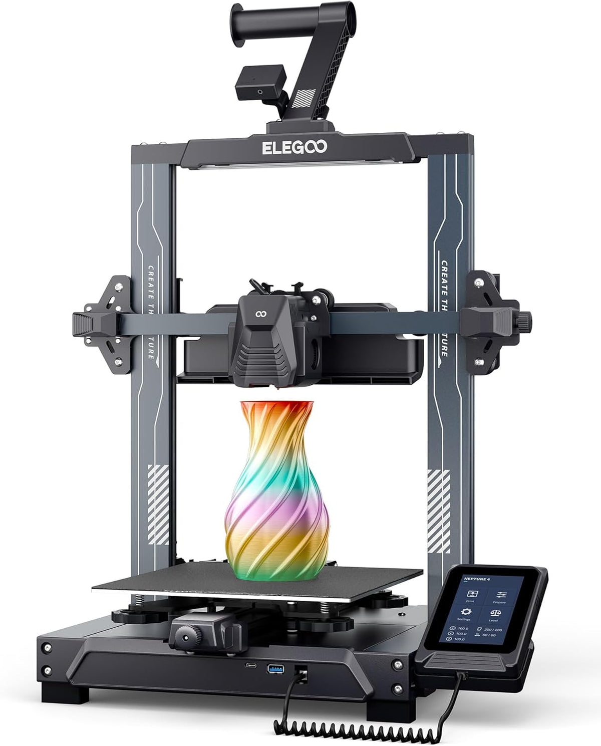ELEGOO Neptune 4 Impresora 3D FDM - Velocidad máxima 500 mm-s y volumen 225 x 225 x 265 mm - Nivelación automática 121 puntos - Extrusor directo doble engranaje 300 C