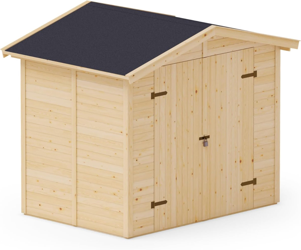 Upyard Cobertizo de Jardín Exterior de Madera 240x170 cm con Certificación FSC - Caseta de Almacenamiento Natural - Estructura de Madera Resistente al Agua
