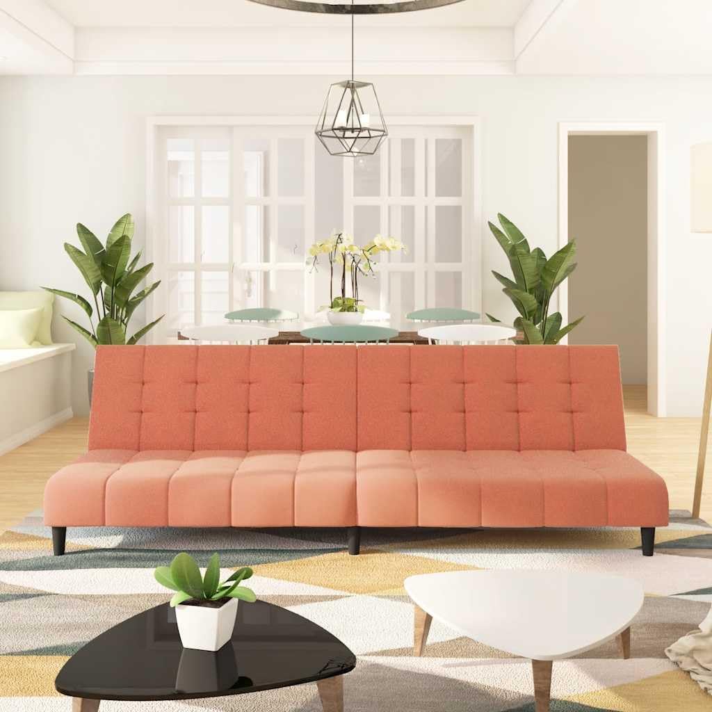 Sofá cama 2 plazas de terciopelo - Diseño moderno sin reposabrazos y asiento de 50 cm - Formato convertible para espacios compactos - Rosa con capacidad máxima de 110 kg