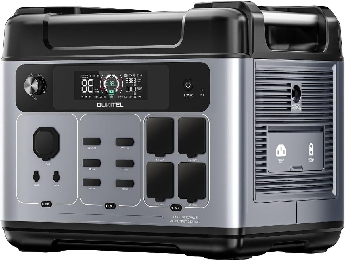 OUKITEL P2001 Plus Estación de energía portátil - Batería LiFePO4 de 2048 Wh y salida de 2400 W - Pico de 4800 W y 4 tomas CA - Carga al 80 por ciento en 1 h para camping y hogar