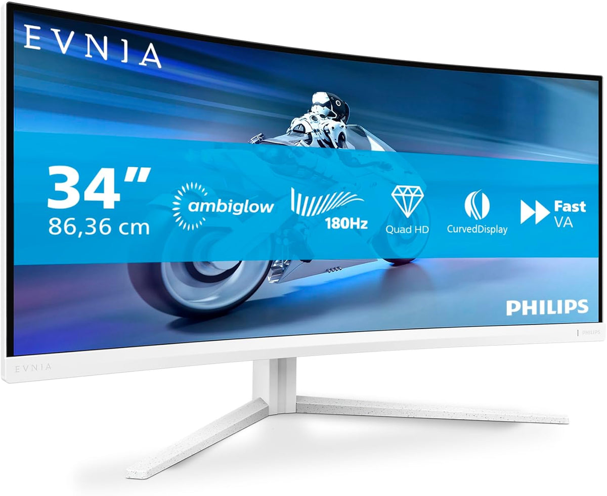 Philips Evnia 34M2C5501A monitor gaming - Pantalla curva UWQHD de 34 pulgadas y 180 Hz - Panel Fast VA con respuesta de 1 ms - HDR10 Adaptive Sync y altavoces