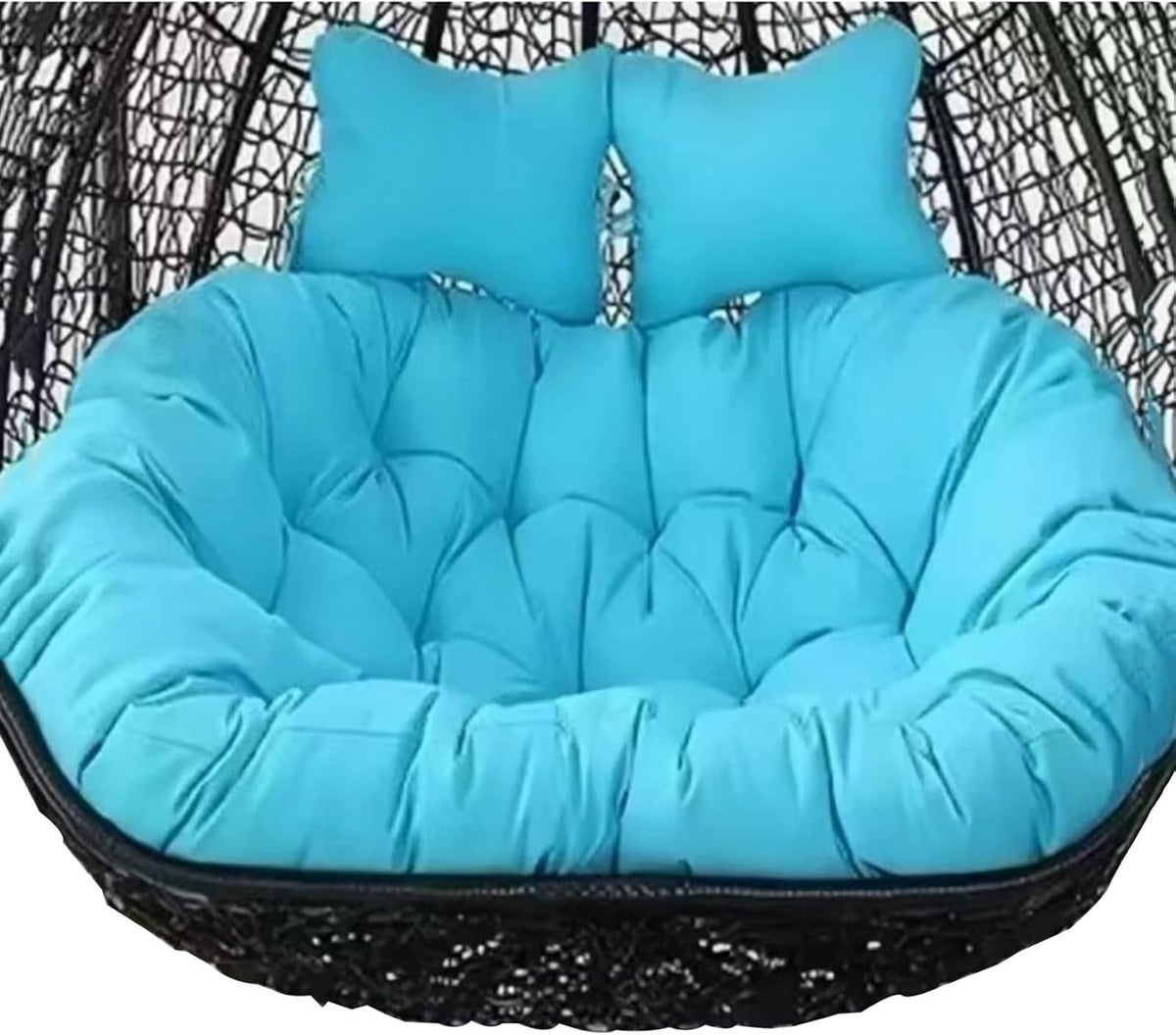 Silla colgante doble para exterior - Cojín azul celeste y tamaño 150 x 110 cm - Hamaca cómoda para 2 personas - Diseño resistente a la intemperie para jardín y patio