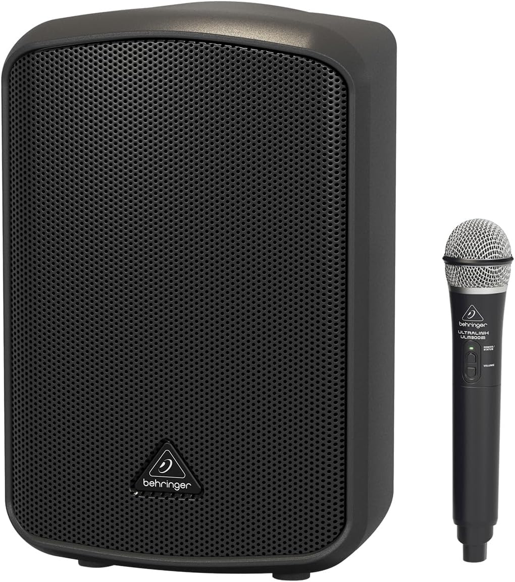 Behringer EUROPORT MPA200BT sistema de sonido portátil - Bluetooth y batería con 2 canales - Compatible con micrófono portátil MP3 smartphone y tablet - Montaje en poste negro