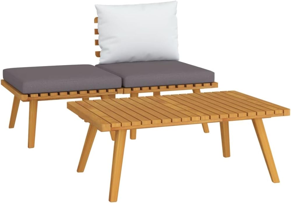 vidaXL conjunto de muebles de jardín 3 piezas - Madera maciza de acacia - Cojines incluidos - Mobiliario exterior de estilo rústico