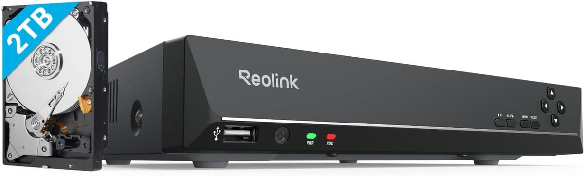 Reolink RLN8 410 grabador NVR PoE 4K - Ocho canales con disco duro de 2 TB - Compatible con cámaras de hasta 16 MP - Grabación continua y dos puertos USB