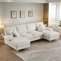 Sofá seccional 4 plazas en U - Chenilla con asientos dobles reclinables y diseño moderno - 272 x 136 x 88 cm - Beige para salón y dormitorio con carga de 250 kg