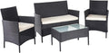 HWC-D82 conjunto de jardín de polirratán - Cojines crema - Medidas 84 x 106 x 52 cm - Muebles de salón exterior negro