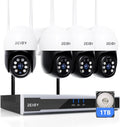 REIGY kit de cuatro cámaras PT 5 MP - NVR de 16 canales con disco duro de 1 TB - Visión nocturna en color - Detección de movimiento y audio bidireccional