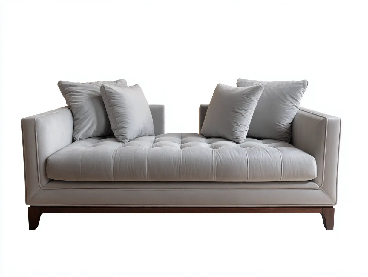 Banco acolchado de tela 205x86x74 cm - gris claro y marrón - para dormitorio con asiento capitoné