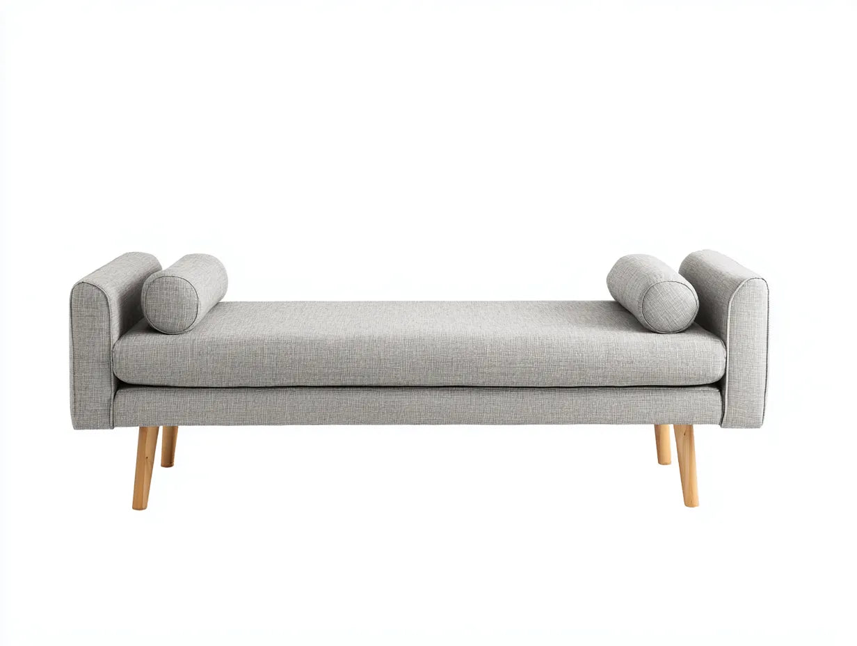 Banco tapizado de tela 190x76x72 cm - gris claro y natural - para dormitorio con patas de madera