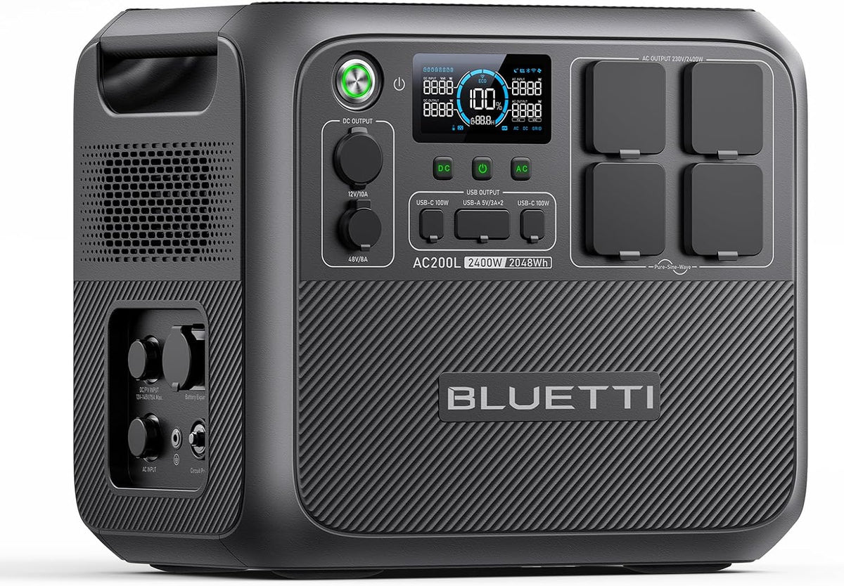 BLUETTI AC200L Estación de energía portátil - Batería LiFePO4 de 2048 Wh ampliable hasta 8192 Wh - Salida de 2400 W y Power Lifting 3600 W - 4 tomas CA para hogar camping y emergencias