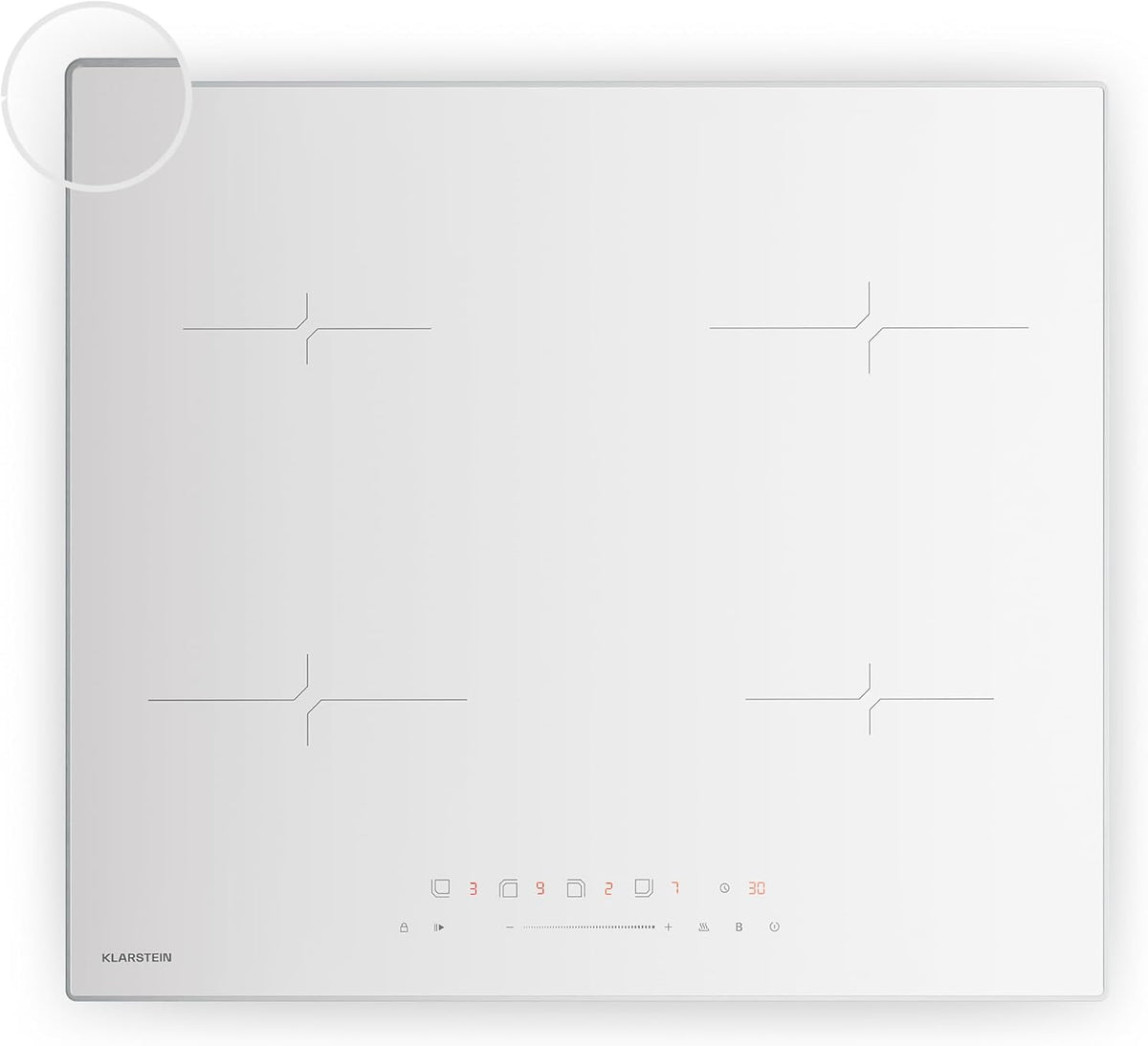 Klarstein Velaire placa de inducción - Cuatro zonas blancas con potencia de 7000 W - Control deslizante y función Boost - Temporizador y bloqueo infantil