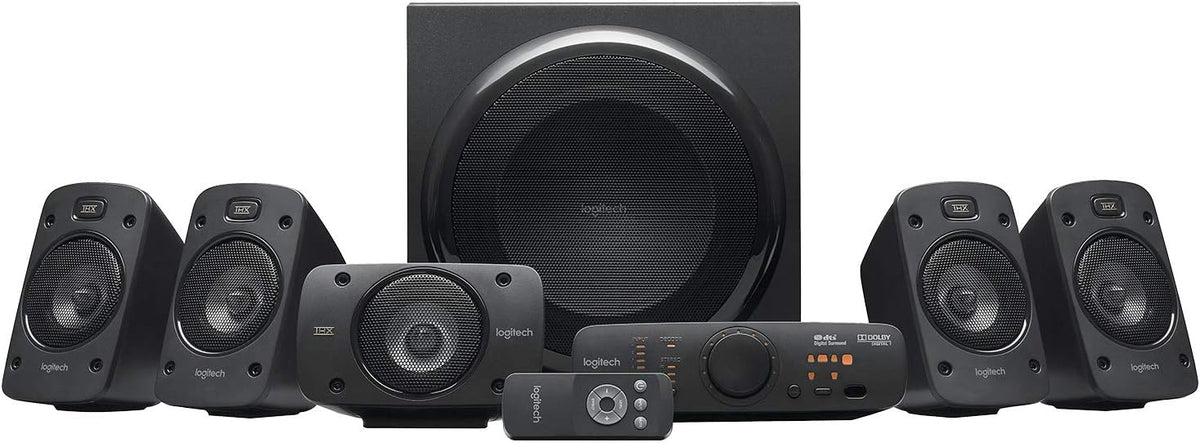Logitech Z906 Sistema de altavoces 5.1 - Sonido envolvente certificado THX Dolby y DTS - Potencia máxima de 1000 W para múltiples dispositivos - Negro con altavoces satélite y conexión cableada