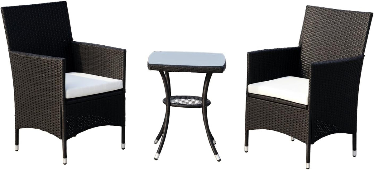 Outsunny Conjunto de jardín 3 piezas - Ratán con 2 sillones cojines y mesa sobre estructura de metal - Muebles para terraza patio y balcón - Negro de estilo moderno