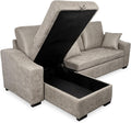 amuéblate online Nara Sofá cama 3 plazas - Chaise longue reversible con arcón y cojines decorativos - 253 x 154 x 100 cm - Gris de cuero sintético con diseño moderno