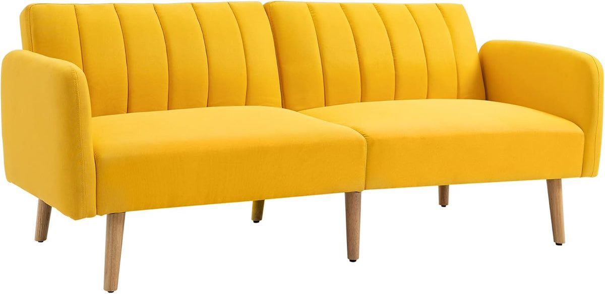 HOMCOM sofá cama 2 plazas - Lino sintético amarillo con reposabrazos desmontables - Respaldo ajustable en 3 niveles - 173 x 75 x 73 cm hasta 220 kg