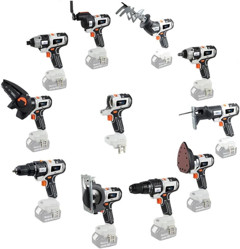 Kit herramientas eléctricas carpintería 10 en 1 - Taladro impacto llave y sierras eléctricas - Batería de ion litio 4 A - Con motosierra sierra sable y sierra circular