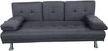 Sofá cama Canos 3 plazas - Tapizado en tela sintética gris - Apertura clic clac con mesa abatible - Diseño convertible para salón y zona de descanso