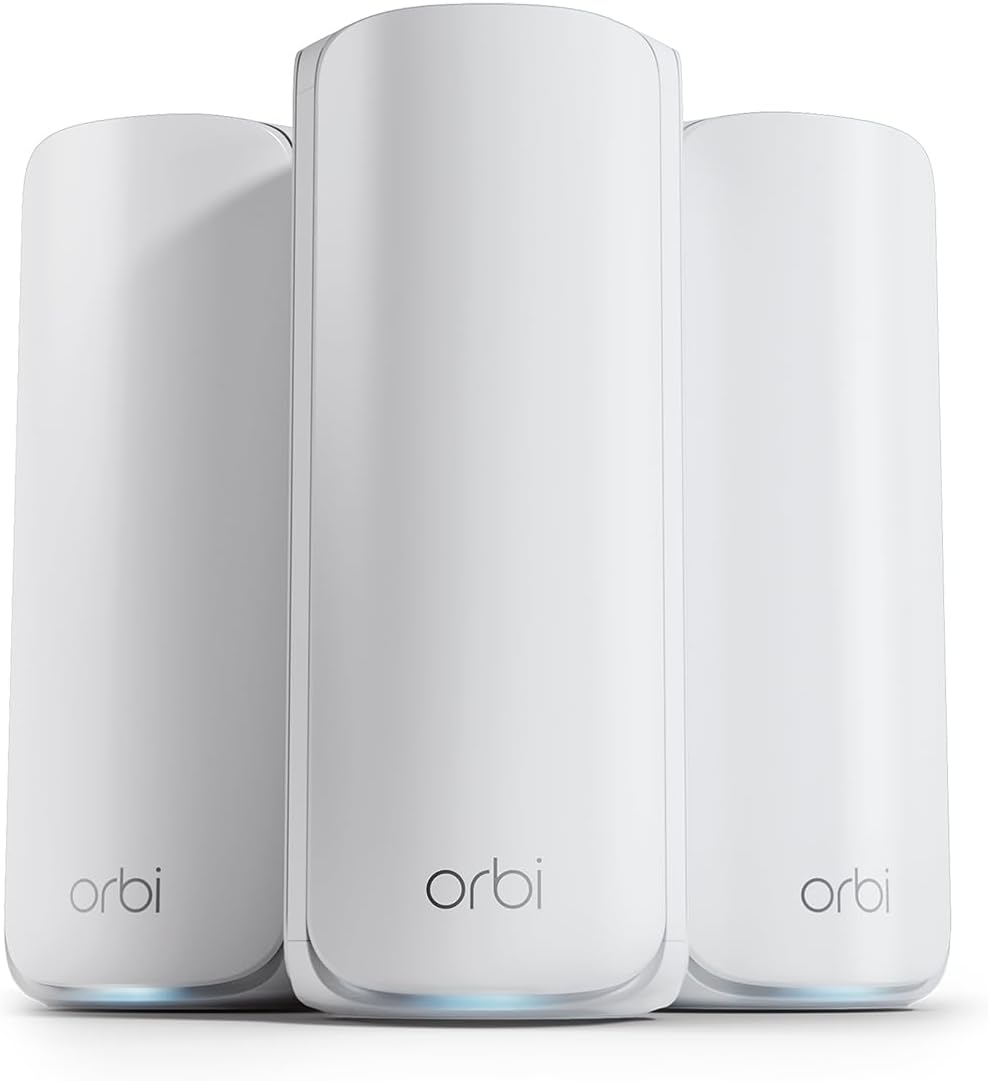 Sistema WiFi Mesh NETGEAR Orbi 870 RBE873 - router y 2 satélites WiFi 7 tribanda - cobertura de hasta 600 metros cuadrados - conexión para 150 dispositivos y puerto 2,5G