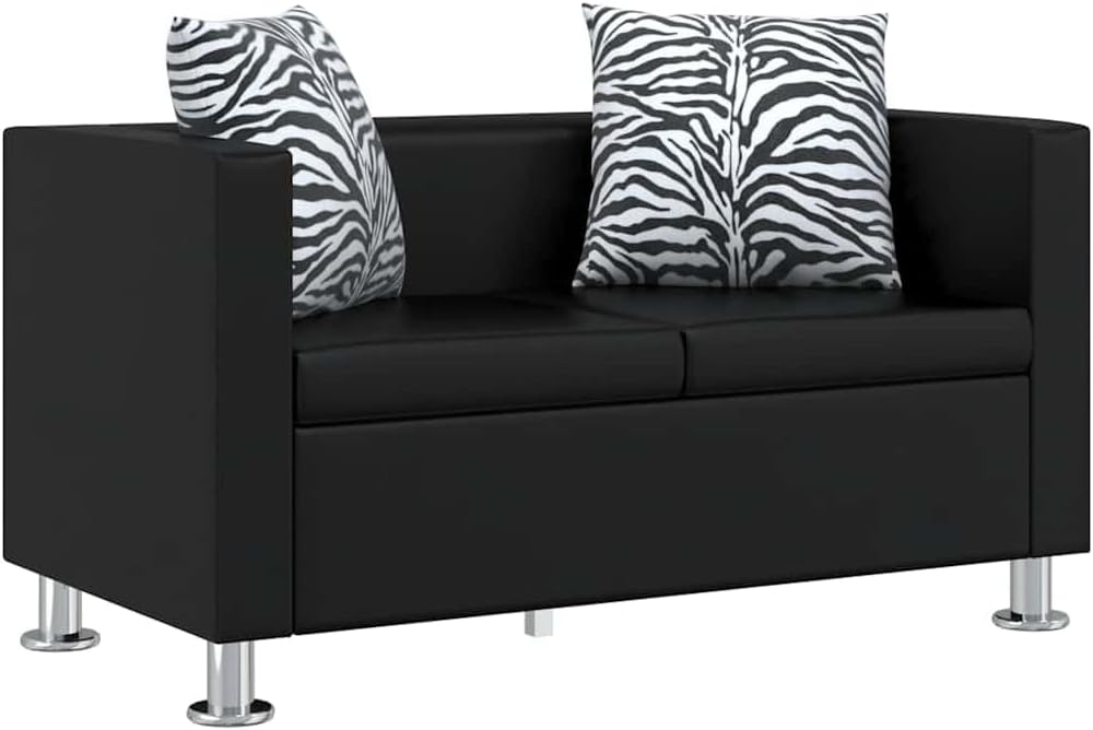vidaXL Sofá 2 plazas de piel artificial - Diseño estándar con asiento de 50,5 cm de profundidad - 62,5 x 63 x 63 cm - Negro sin montaje para espacios compactos