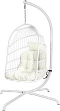 Chihee Silla huevo colgante con soporte - Hierro y plástico blanco para 1 persona - Plegable con capacidad hasta 150 kg - Sillón hamaca para balcón jardín dormitorio