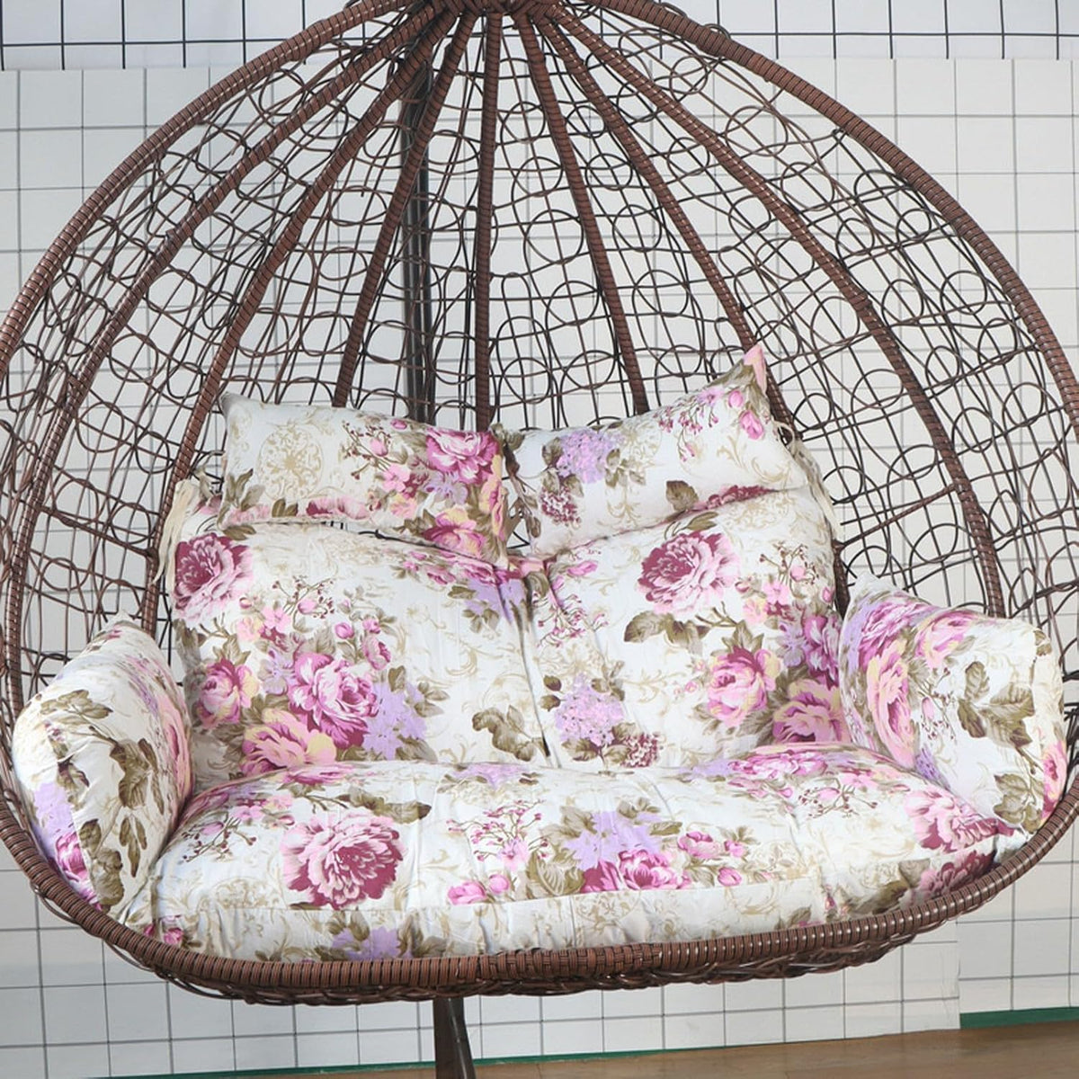 Silla Colgante Doble de Ratán Impermeable para 2 Personas - Sillón Huevo Nido con Cojines - Hamaca Exterior para Patio Jardín y Zona de Relax