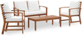 vidaXL Conjunto de jardín 4 piezas - Madera maciza de acacia con cojines para exterior - Mobiliario para patio terraza y balcón - Crema de estilo tropical