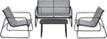 en.casa Palencia conjunto de muebles de jardín 4 piezas - 2 sillas y banco para 2 personas - Mesa de centro - Para terraza y patio gris claro y negro