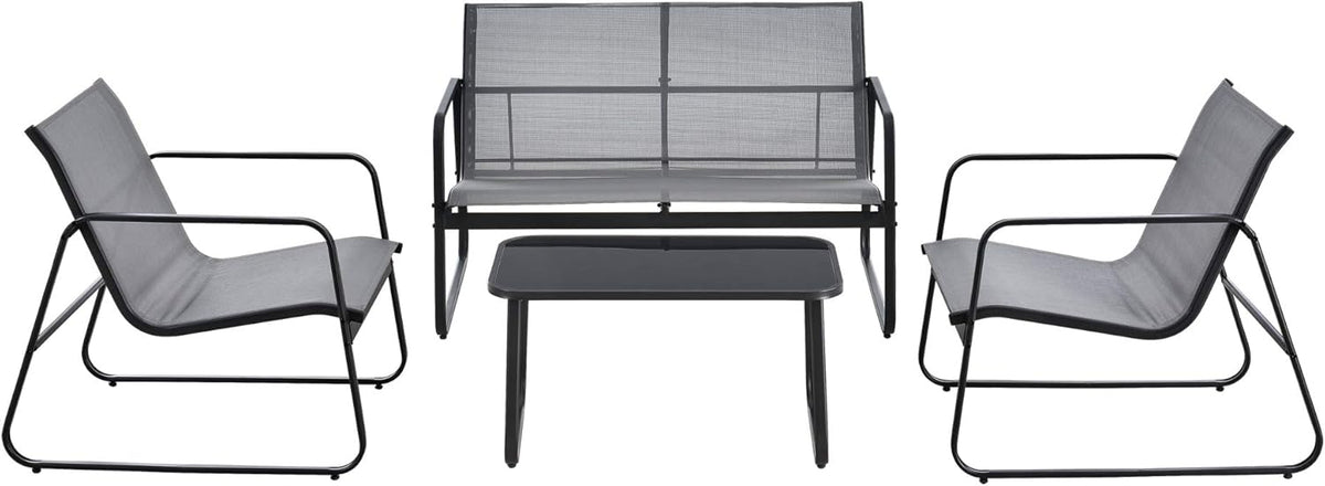 en.casa Palencia conjunto de muebles de jardín 4 piezas - 2 sillas y banco para 2 personas - Mesa de centro - Para terraza y patio gris claro y negro