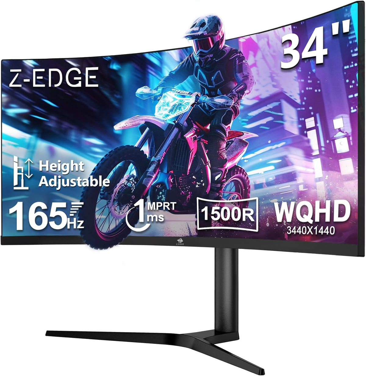 Z Edge monitor gaming ultrapanorámico - Pantalla curva WQHD de 34 pulgadas y 165 Hz - Panel VA 1500R con respuesta de 1 ms - FreeSync y soporte ajustable